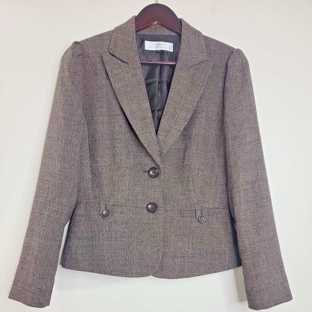 Tahari Arthur S Levine Womens Size 6 Brown Fully Lined Two Button Career Blazer